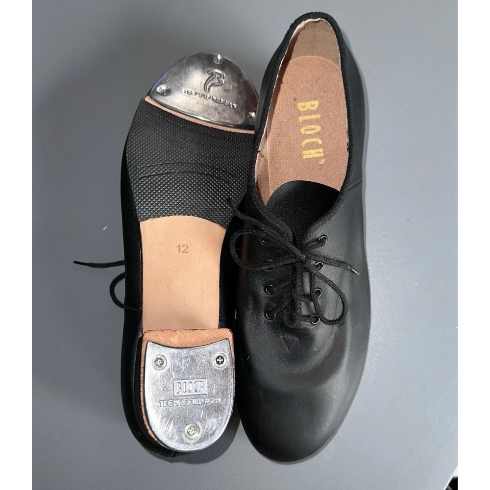 Bloch Women's 12 Black Leather Tie-Up Shoes‎ Techno Tap #2H Leather Sole Dance